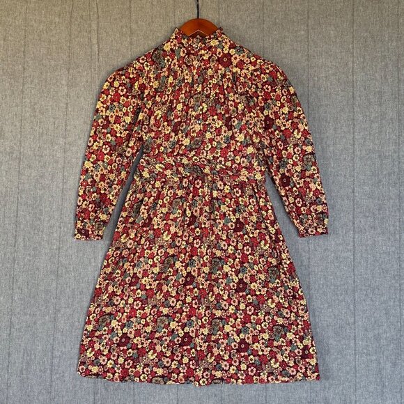 Antik Batik Colline Burgundy Floral Ballon Sleeve Tie Waist Midi Dress Size XS - Picture 1 of 17
